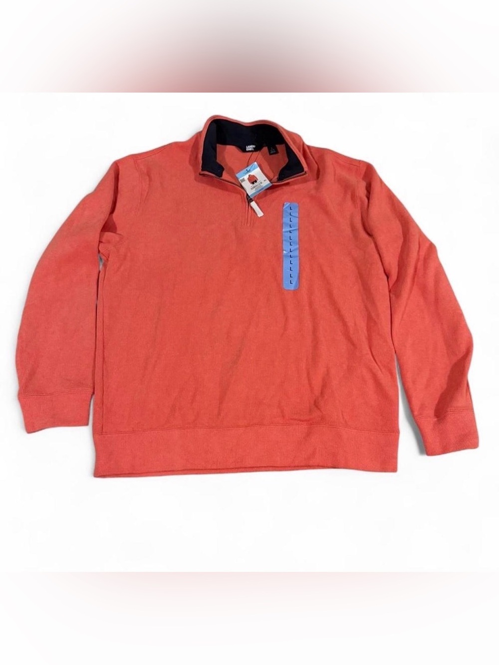 Lands' End Women L Quarter Zip Polo Shirt Coral Preppy Long Sleeve 42x27 NWT